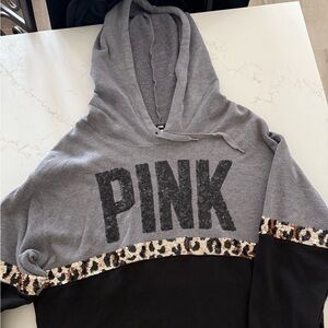 HTF RARE VS PINK cheetah sequin hoodie Y2K